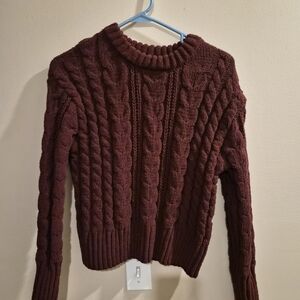 SO Burgundy Cable Knit Crewneck Sweater